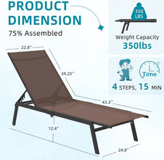 AECOJOY Patio Lounge Chairs, Outdoor Chaise Lounge with Wheels, Brown, 4PCS