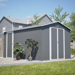 AECOJOY 8x12 FT Outdoor Metal Storage Shed with Additional Side Door, Large Tool Shed with 2 Lockable Doors