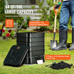 VEVOR 5 - Tray Worm Composter, 50 L Worm Compost Bin Outdoor and Indoor, Sustainable Design Worm Farm Kit, for Recycling Food Waste, Worm Castings, Worm Tea, Vermiculture and Vermicomposting
