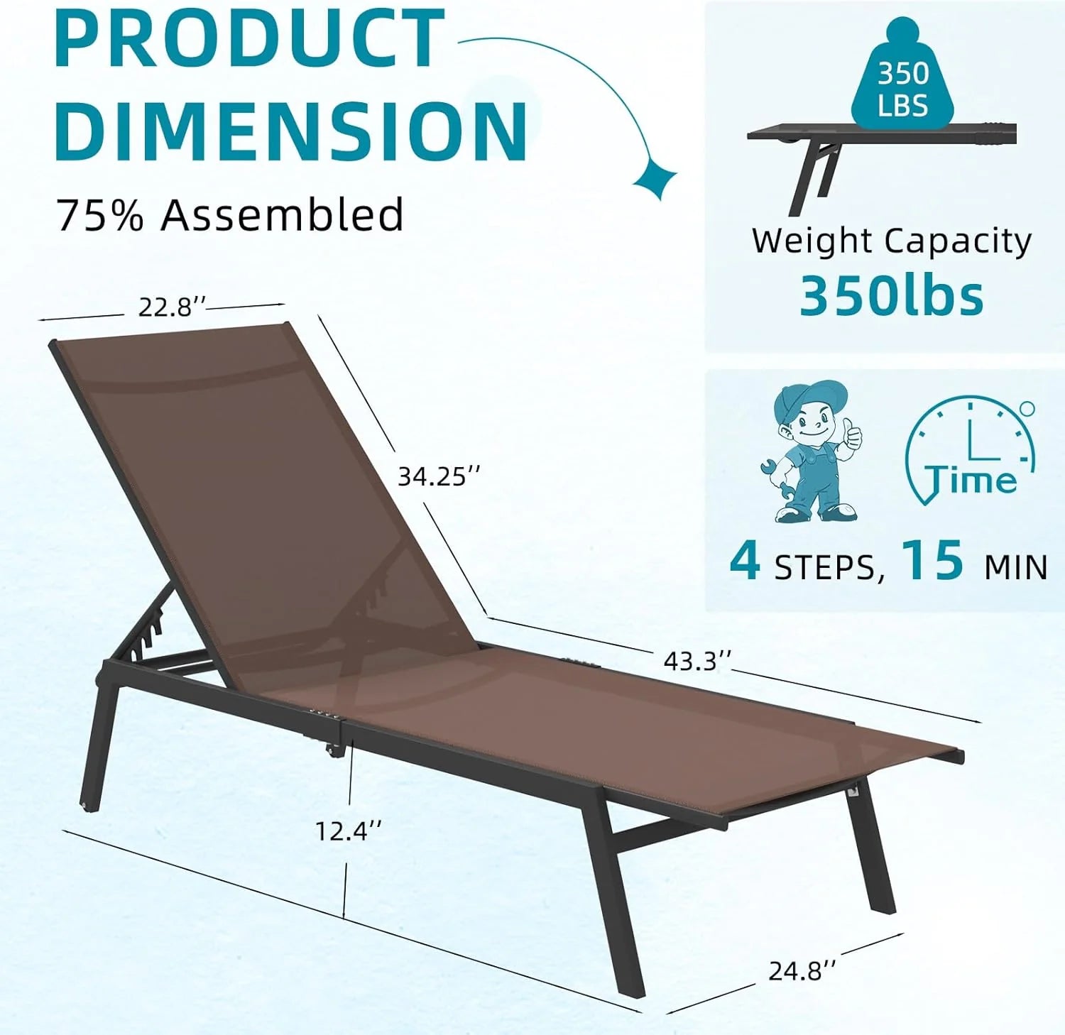 AECOJOY Patio Lounge Chairs, Outdoor Chaise Lounge with Wheels, Brown, 4PCS