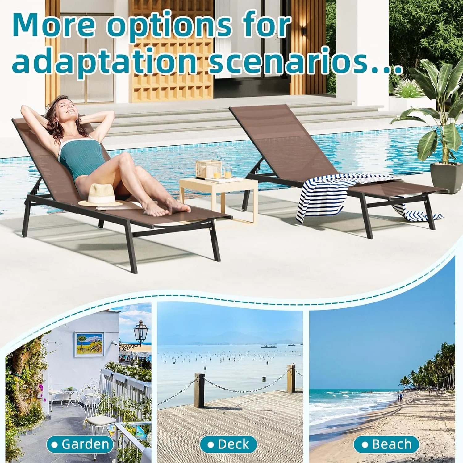 AECOJOY Patio Lounge Chairs, Outdoor Chaise Lounge with Wheels, Brown, 4PCS